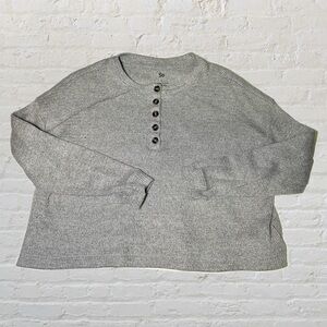 Grey Waffle Long Sleeve Cropped Henley